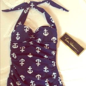 Navy and white anchor swim suit