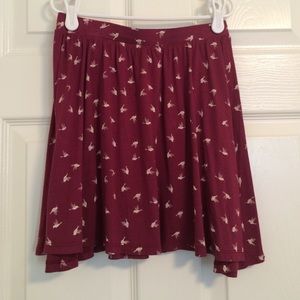 ASOS Maroon Skater Skirt Bird Pattern