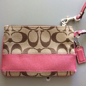 Pink and Tan Coach Wristlet