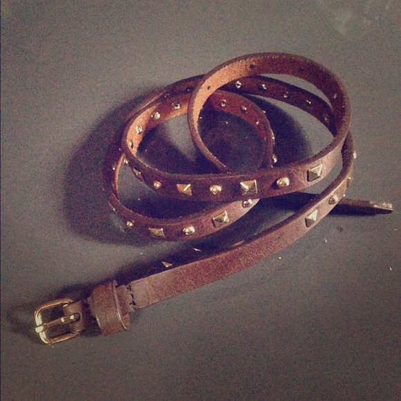J. Crew Belt Skinny Studded Brown Leather