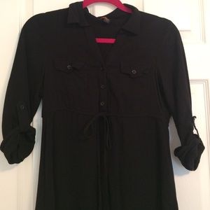 Forever 21 Black Half Button Up Babydoll Shirt