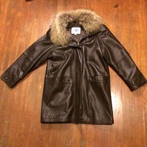 Luxurious Leather and Fox Brown Soft Long Coat