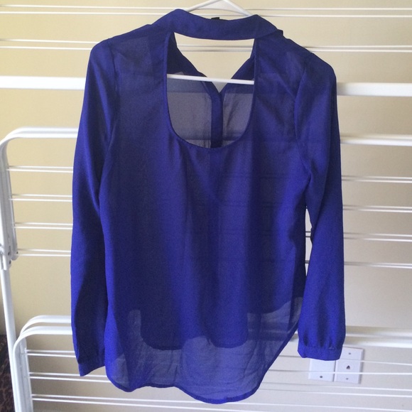 Sheer Button Up Studded Blouse with Open Back - Picture 2 of 3