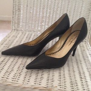 Jessica Simpson Black Leather Pointed Toe Heels