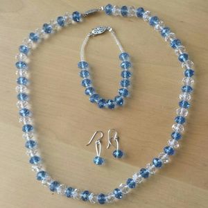 Blue and White set of necklace, bracelet & earring