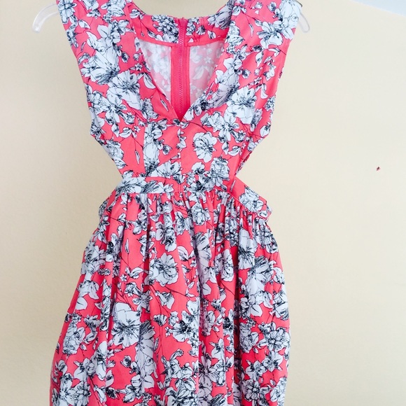 Pink Floral Cutout Dress