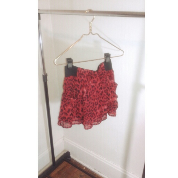 Maroon/Cabaret Red Leopard Print Mini Skirt