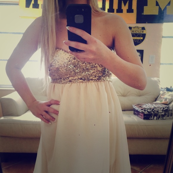 Gold Sequined High-low Dress
