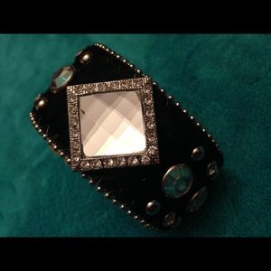Western bling black cowhide cuff bracelet!