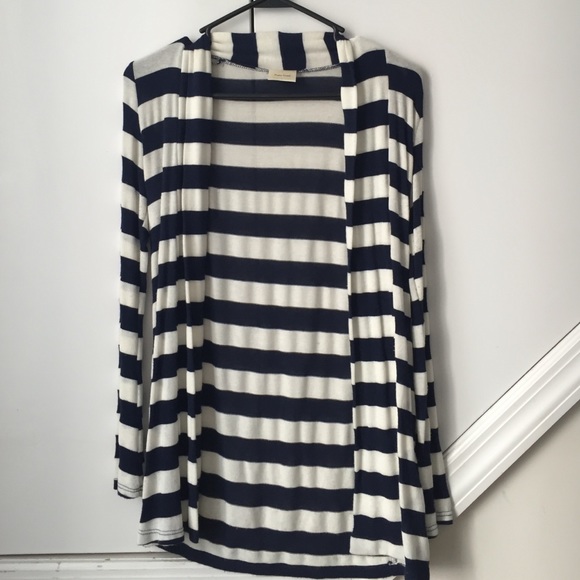 Navy blue and white striped open cardigan
