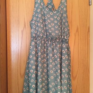 A floral teal dress.