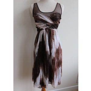 Burberry ikat brown brush print pleat dress