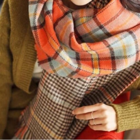 Double-sided Houndstooth Plaid Scarf