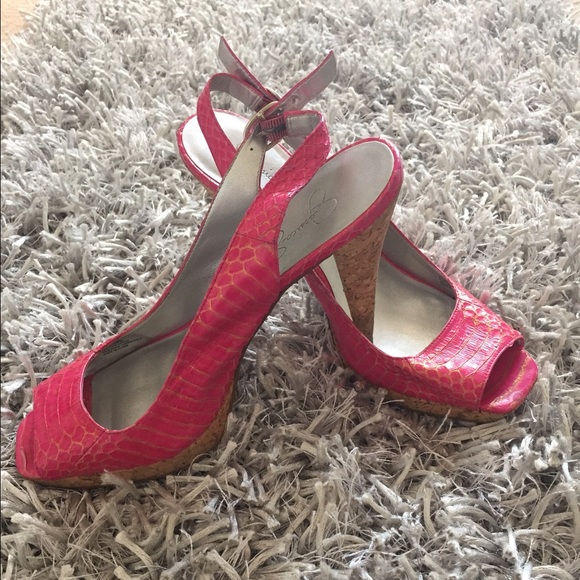 Jessica Simpson metallic pink snake skin heels