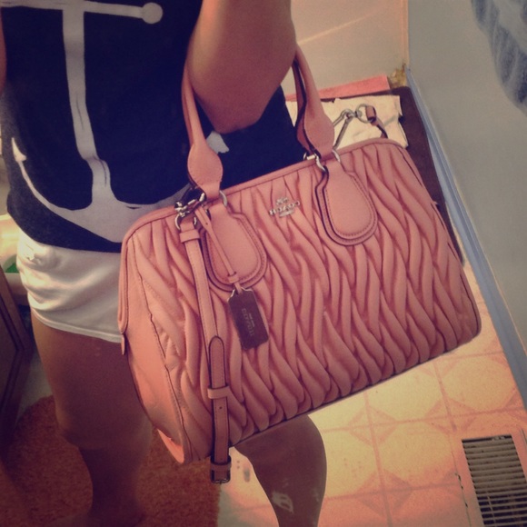 Coach gathered leather satchel silver/blush
