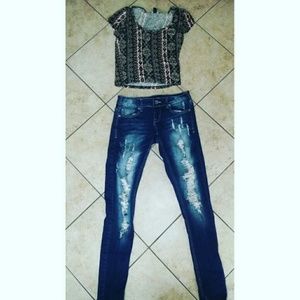 Distressed LoveSick skinny jeans.