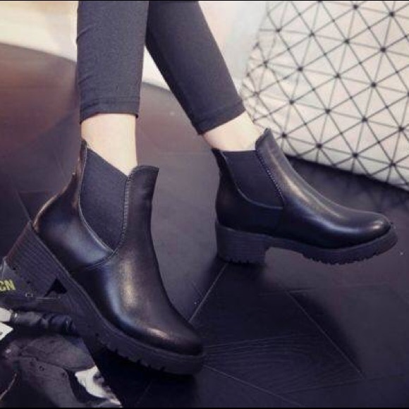 Black leather booties