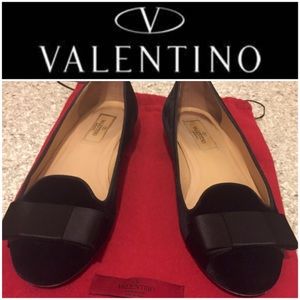 VALENTINO Black Velvet Bow Flats