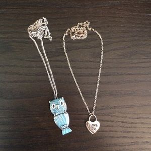 Owl and "I Love You" heart necklace combo