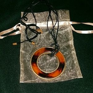 Chicos black leather pendant necklace