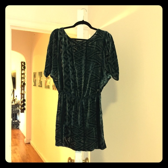 Emerald green velvet detail mini dress