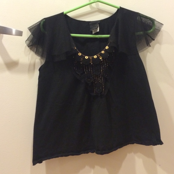 Anna Sui Black and Gold Shirt with petals