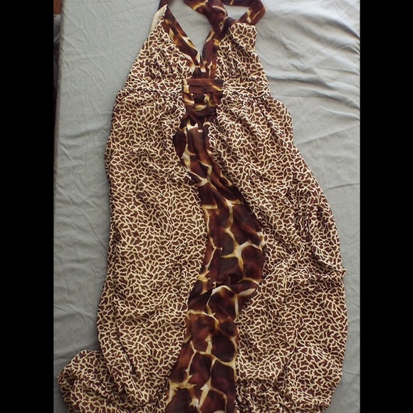 Flowing halter top animal print dress
