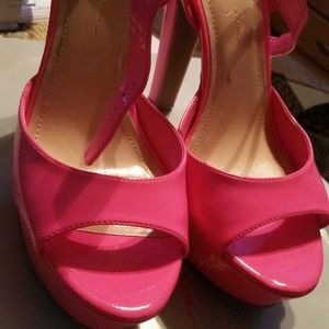 Neon pink platform heels