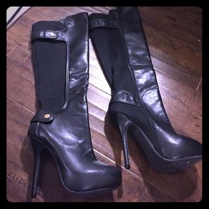 Black faux leather boots