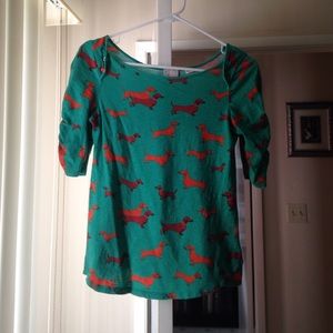 Anthropologie Dachshund 3/4 sleeve Top