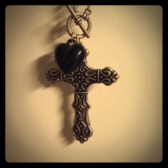 Cross Necklace with Black Heart