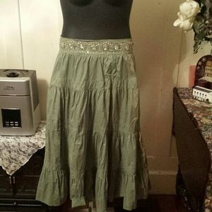 🌺SALE🌺SAGE GREEN BOHO MAXI SKIRT MULTI RUFFLE 1X