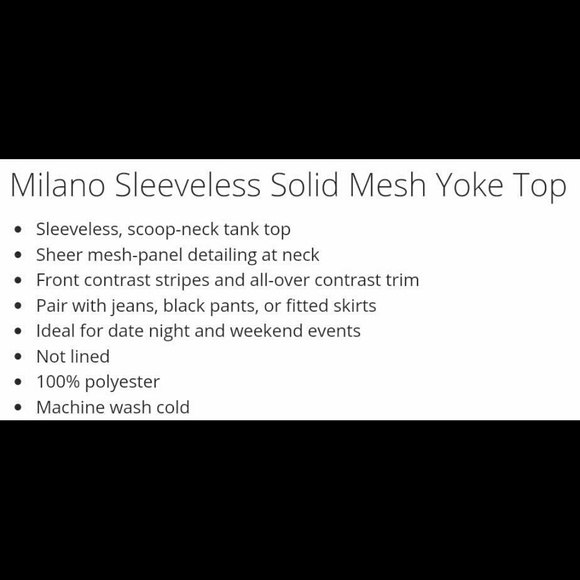 💢SOLD💢NWT Milano Sleeveless Mesh Top - Picture 2 of 2