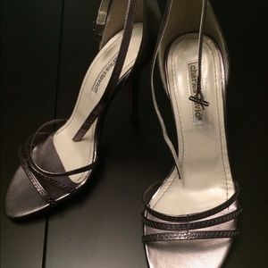 Silver Charles David strappy ankle heels 7