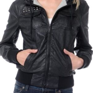 Black Faux Leather Hooded Jacket