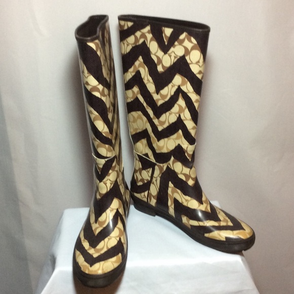 Coach Shoes - Pre-Loved Coach Pammie Zebra Rain Boots Size 9 EUC