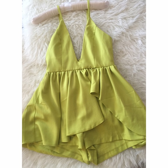 Neon Green/Yellow Mini Low V Dress/Shorts