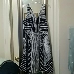 Navy and white flared dress