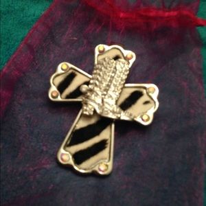 Western bling cross pendant! Cowhide!