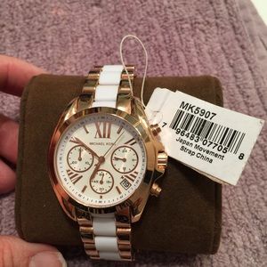Michael Kors white ceramic watch in rose gold tone