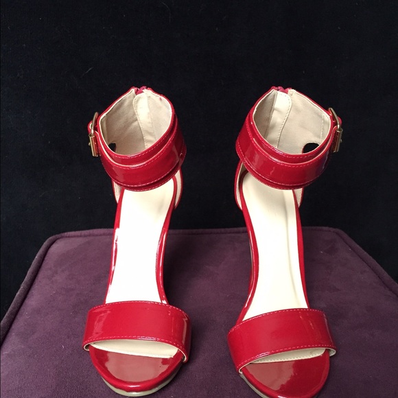 Red ankle strap stiletto heels women's size 5