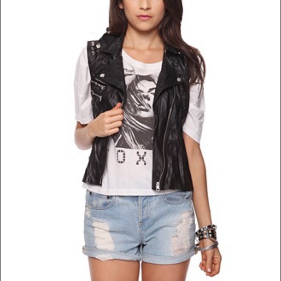 Stuffed Faux Leather Moto Vest