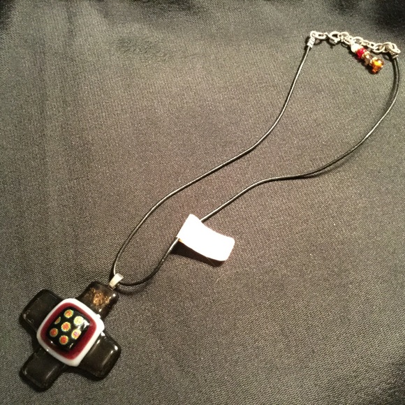 Fused Glass Cross-Smokey Gray- Necklace Handmade