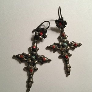Turquoise SS Cross Earrings. Great Western Style!