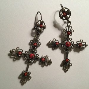 Stunning SS Oxidized Cross Earrings