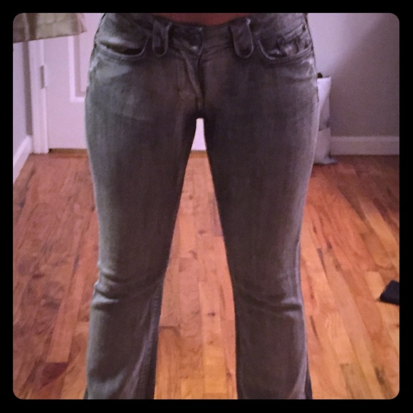 Grey deep washed boot leg jeans