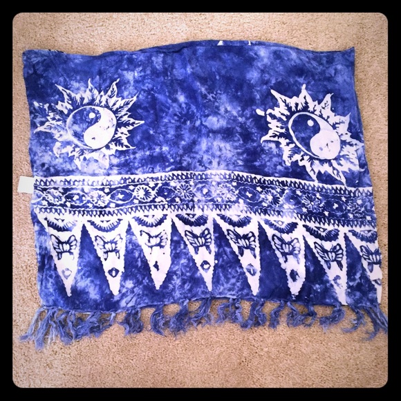 Blue And White Tie Die Mini Skirt Sarong Coverup