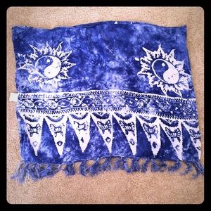 Blue And White Tie Die Mini Skirt Sarong Coverup