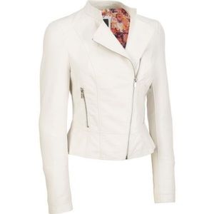 White faux leather moto jacket L