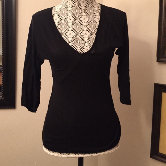 Black 3/4 Flutter Sleeve fitted shirt